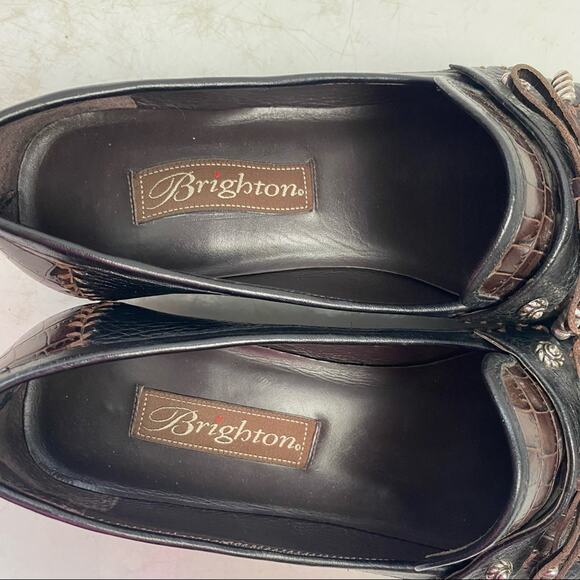 Brighton Brown Kent Crocodile Print Heels Size 7 - Picture 6 of 8